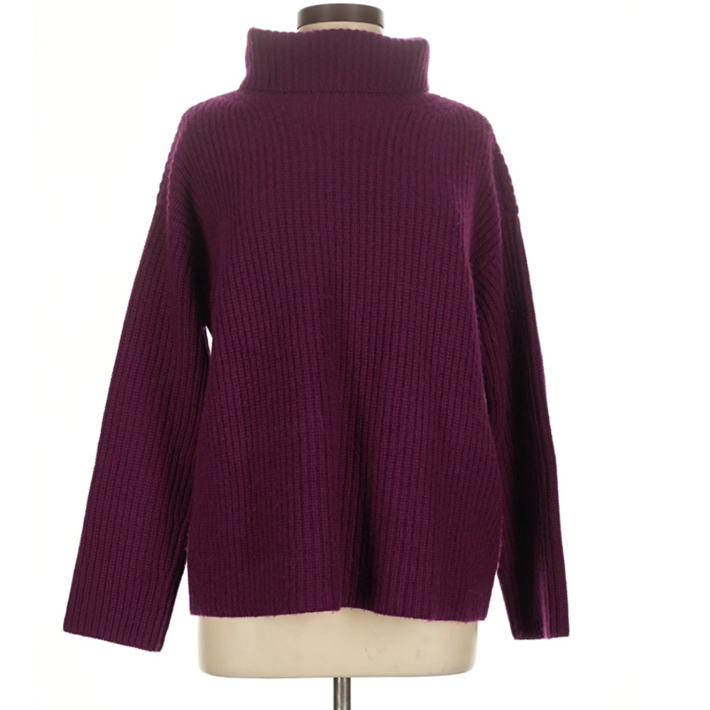 Ann Taylor Oversized Ribbed Mock Neck Cashmere Sweater Boxy Chunky Knit Medium - Picture 3 of 10